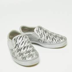 Pre Owned Dior Metallic Silver Woven Leather Slip On Sneakers Size 35