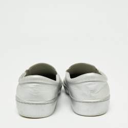 Pre Owned Dior Metallic Silver Woven Leather Slip On Sneakers Size 35