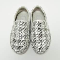 Pre Owned Dior Metallic Silver Woven Leather Slip On Sneakers Size 35