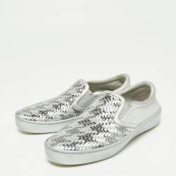 Pre Owned Dior Metallic Silver Woven Leather Slip On Sneakers Size 35