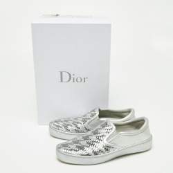 Pre Owned Dior Metallic Silver Woven Leather Slip On Sneakers Size 35