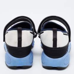 Pre Owned Dior White/Blue Mesh And Stretch Fabric Fusion Embellished Low Top Sneakers Size 40