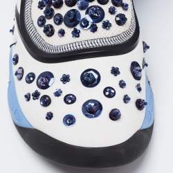 Pre Owned Dior White/Blue Mesh And Stretch Fabric Fusion Embellished Low Top Sneakers Size 40