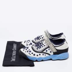 Pre Owned Dior White/Blue Mesh And Stretch Fabric Fusion Embellished Low Top Sneakers Size 40