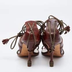 Dior Olive Green/Brown Braided and Leather Vintage Escarpin Ankle-Tie Sandals Size 38