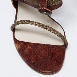 Dior Olive Green/Brown Braided and Leather Vintage Escarpin Ankle-Tie Sandals Size 38
