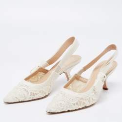 Pre Owned Dior Off White Lace J'adior Slingback Sandals Size 37