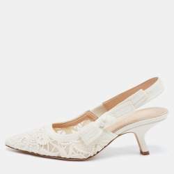 Pre Owned Dior Off White Lace J'adior Slingback Sandals Size 37