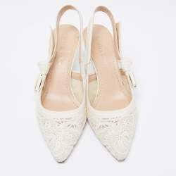 Pre Owned Dior Off White Lace J'adior Slingback Sandals Size 37