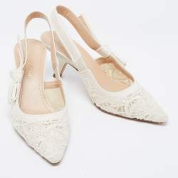 Pre Owned Dior Off White Lace J'adior Slingback Sandals Size 37