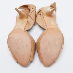 Pre Owned Dior Beige Quilted Leather Peep Toe Ruffle Detail Bow Slingback Sandals Size 39.5 