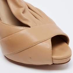 Pre Owned Dior Beige Quilted Leather Peep Toe Ruffle Detail Bow Slingback Sandals Size 39.5 