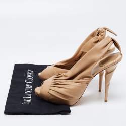 Pre Owned Dior Beige Quilted Leather Peep Toe Ruffle Detail Bow Slingback Sandals Size 39.5 