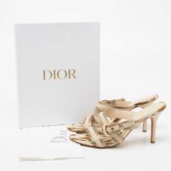 Dior Beige Fabric And Leather Cross Strappy Slide Sandals Size 37.5