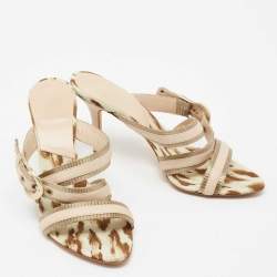 Dior Beige Fabric And Leather Cross Strappy Slide Sandals Size 37.5