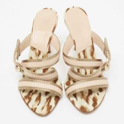 Dior Beige Fabric And Leather Cross Strappy Slide Sandals Size 37.5
