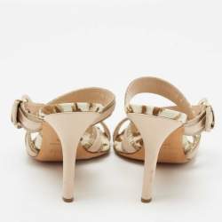 Dior Beige Fabric And Leather Cross Strappy Slide Sandals Size 37.5