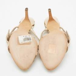 Dior Beige Fabric And Leather Cross Strappy Slide Sandals Size 37.5