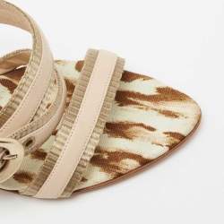 Dior Beige Fabric And Leather Cross Strappy Slide Sandals Size 37.5