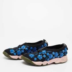 Dior Black Mesh Fusion Floral Crystal Embellished Slip On Sneakers Size 37