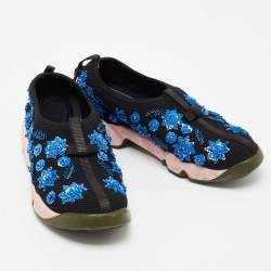 Dior Black Mesh Fusion Floral Crystal Embellished Slip On Sneakers Size 37
