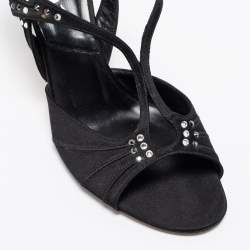 Pre Owned صندل ديور ساتان أسود مرصع كريستال فتحة كعب مقاس 37