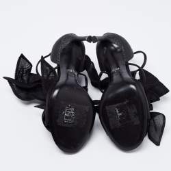 Pre Owned Dior Black Satin And Lace Applique Evening Ankle Strap Sandals Size 38