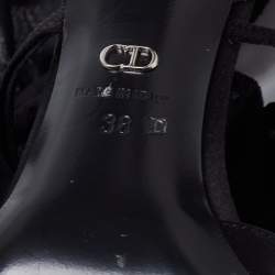 Pre Owned Dior Black Satin And Lace Applique Evening Ankle Strap Sandals Size 38