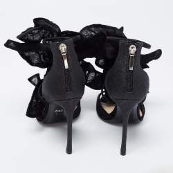 Pre Owned Dior Black Satin And Lace Applique Evening Ankle Strap Sandals Size 38