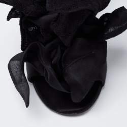 Pre Owned Dior Black Satin And Lace Applique Evening Ankle Strap Sandals Size 38