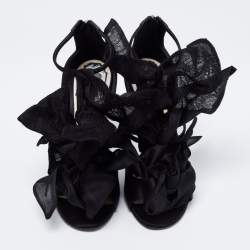 Pre Owned Dior Black Satin And Lace Applique Evening Ankle Strap Sandals Size 38
