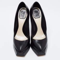 Dior Black Leather Square Sole Platform Pumps Size 39