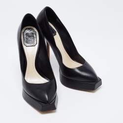 Dior Black Leather Square Sole Platform Pumps Size 39