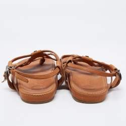 Pre Owned Dior Brown Leather Flat Slingback Sandals Size 39.5 