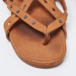 Pre Owned Dior Brown Leather Flat Slingback Sandals Size 39.5 