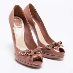Pre Owned Dior Pink Patent Leather Bow Chain Detail Peep Toe Pumps Size 41