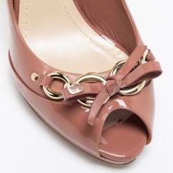 Pre Owned Dior Pink Patent Leather Bow Chain Detail Peep Toe Pumps Size 41