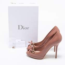 Pre Owned Dior Pink Patent Leather Bow Chain Detail Peep Toe Pumps Size 41