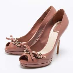 Pre Owned Dior Pink Patent Leather Bow Chain Detail Peep Toe Pumps Size 41