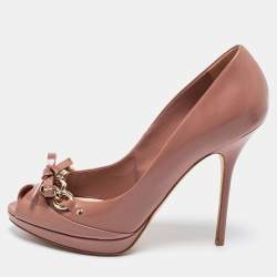 Pre Owned Dior Pink Patent Leather Bow Chain Detail Peep Toe Pumps Size 41