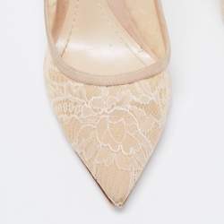 Pre Owned Dior Beige Lace And Suede Chantilly Pointed Toe Pumps Size 39
