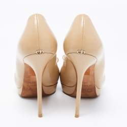 Dior Beige Leather Peep-Toe Platform Pumps Size 38.5