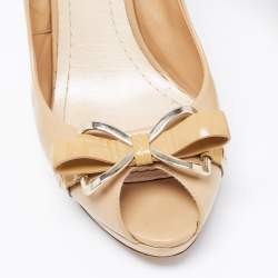 Dior Beige Leather Peep-Toe Platform Pumps Size 38.5