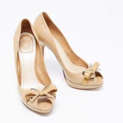 Dior Beige Leather Peep-Toe Platform Pumps Size 38.5