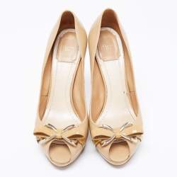 Dior Beige Leather Peep-Toe Platform Pumps Size 38.5