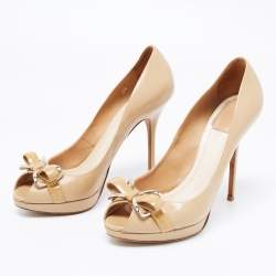 Dior Beige Leather Peep-Toe Platform Pumps Size 38.5