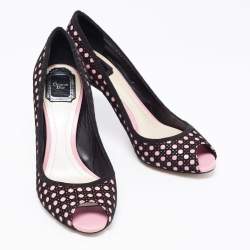 مملوكة مسبقًا حذاء كعب عالي ديور جلد وسويدي كاناج قصات مفرغة وردي/أسود مقدمة مفتوحة مقاس 39