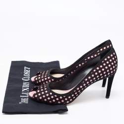 مملوكة مسبقًا حذاء كعب عالي ديور جلد وسويدي كاناج قصات مفرغة وردي/أسود مقدمة مفتوحة مقاس 39