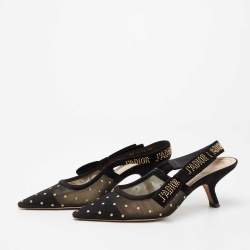 Dior Black Mesh And Suede J'adior Studded Pointed Toe Slingback Sandals Size 37