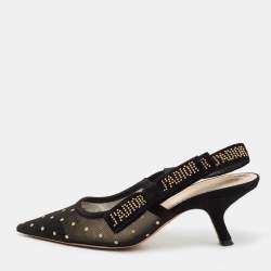 Dior Black Mesh And Suede J'adior Studded Pointed Toe Slingback Sandals Size 37